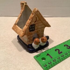 Antique Ceramic Birdhouse Figurine with Birds planter
